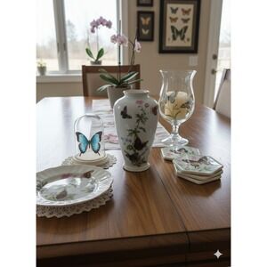 Franklin Porcelain "The Meadowland" Butterfly Vase John Wilkinson 1981 Large 11"